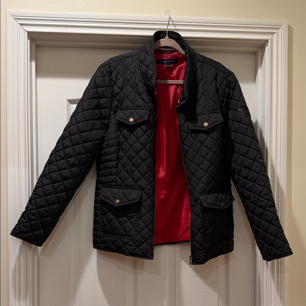 Tommy Hilfiger Black Quilted Jacket with Red Lining